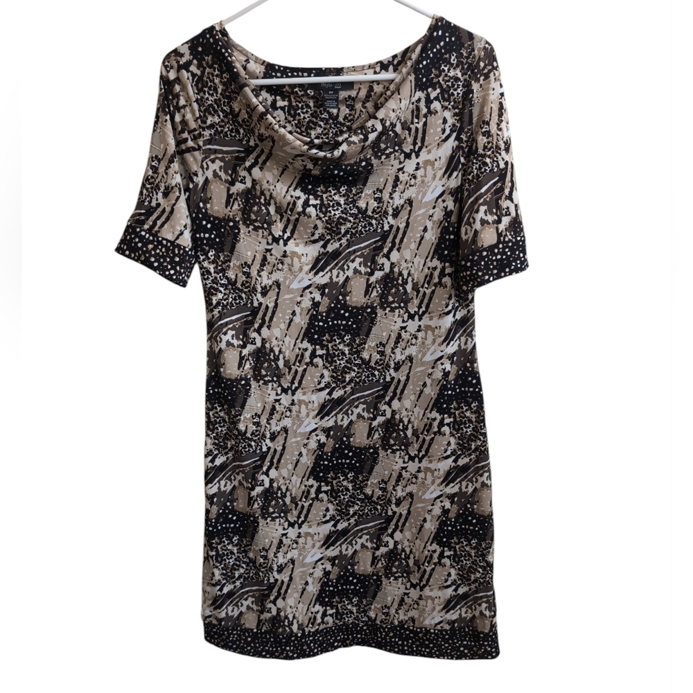 Style & Co Beige Brown Patterned Shift Dress Size PP - Picture 1 of 6
